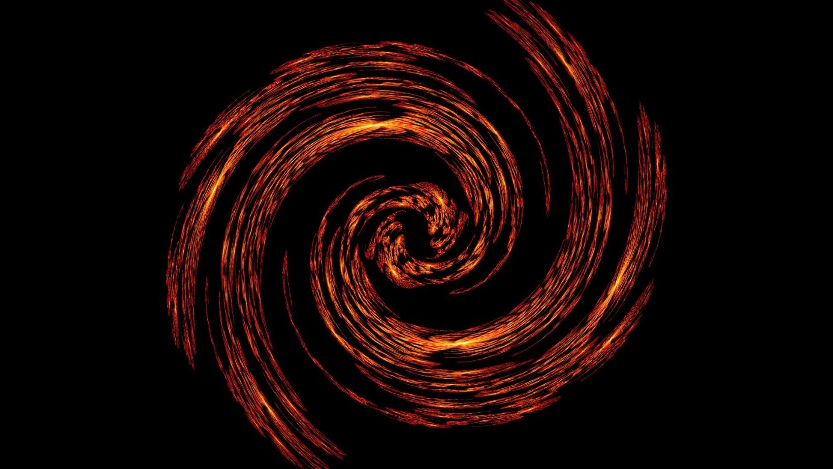 Un vortex de lumière orange et rouge tourbillonnant sur un fond noir.