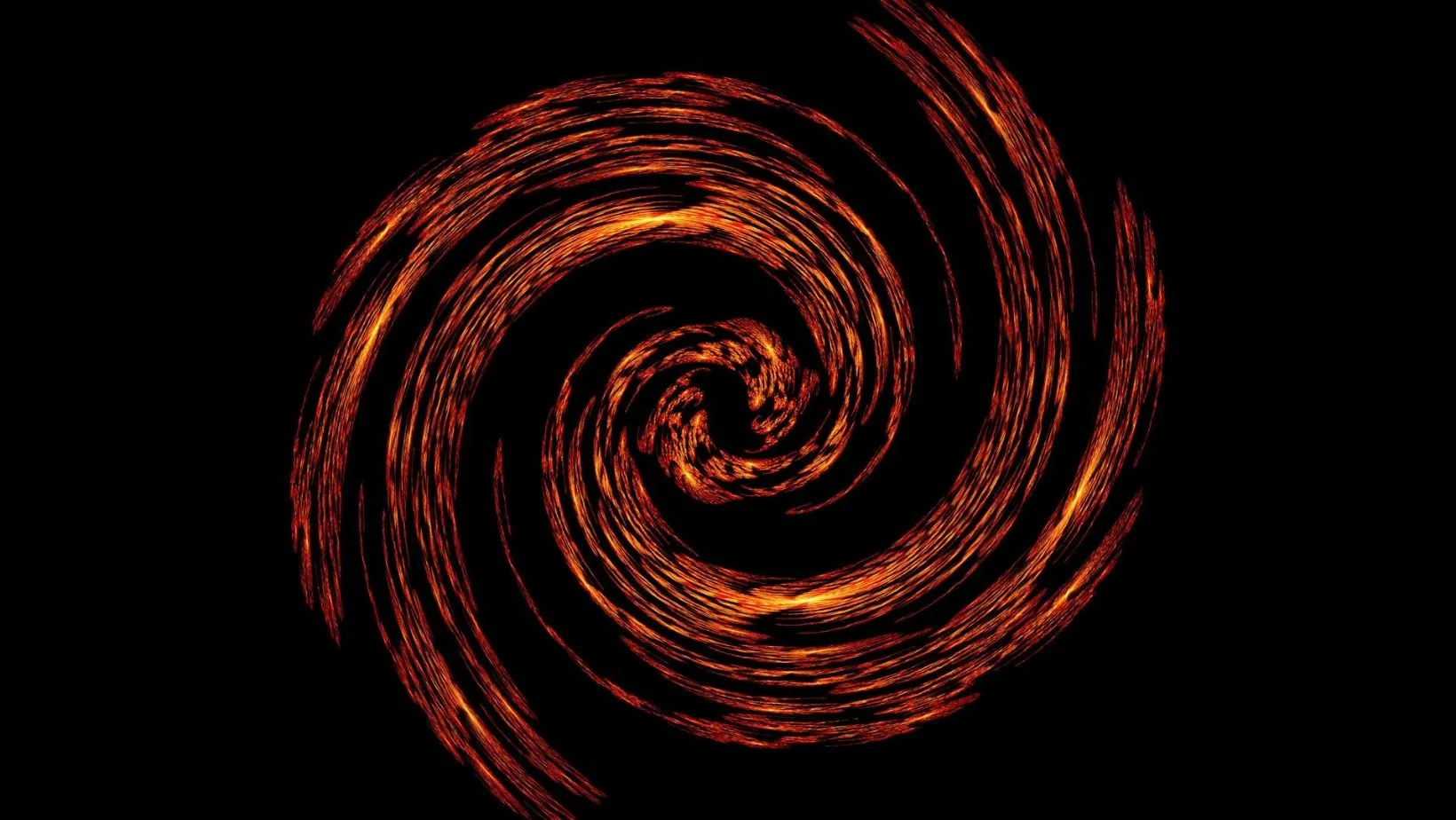 Un vortex de lumière orange et rouge tourbillonnant sur un fond noir.