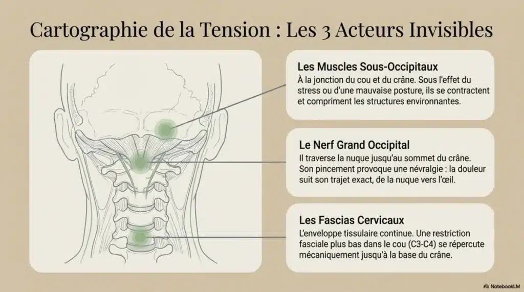 cartographie tension cervicale muscles sous occipitaux nerf grand occipital fascias